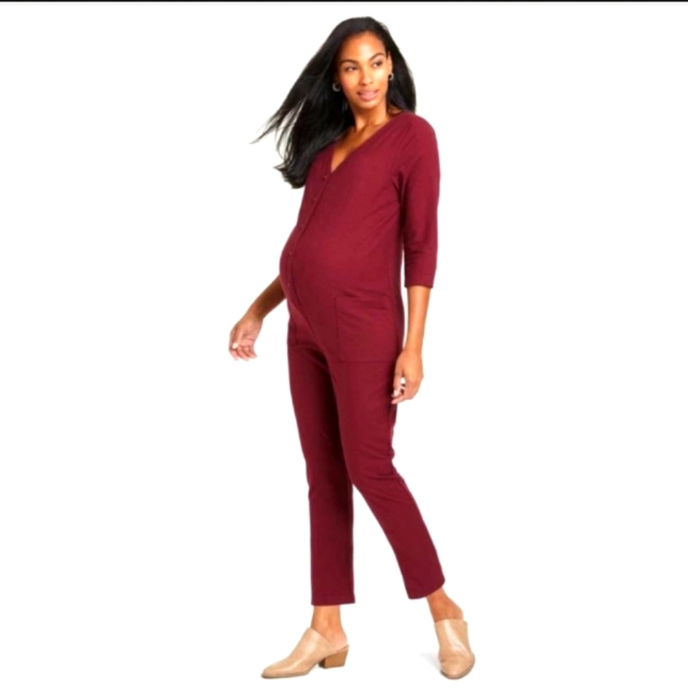 New The Nines by Hatch wine jumpsuit Maternity